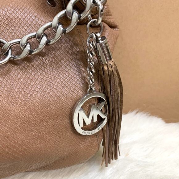 MICHAEL KORS Large N/S Top Zip MEGAN Hobo Dark Dune Snake-Embossed Leather - Picture 2 of 16